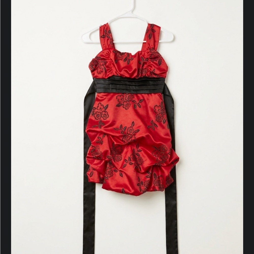 Red Floral Ruffled Dress